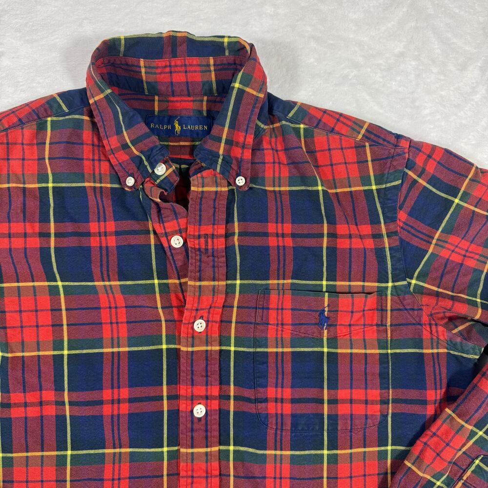Ralph Lauren Men's Small Plaid Red Long Sleeve Button Down Shirt‎ Chest Pocket